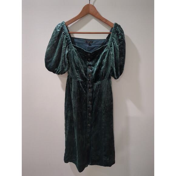 J Crew Puff Sleeve Green Velvet Dress NWT - Picture 2 of 5